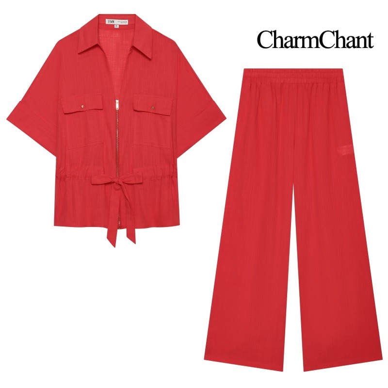 Short Linen Drawstring - Conjunto Feminino CHARMCHANT de Linho Sólido