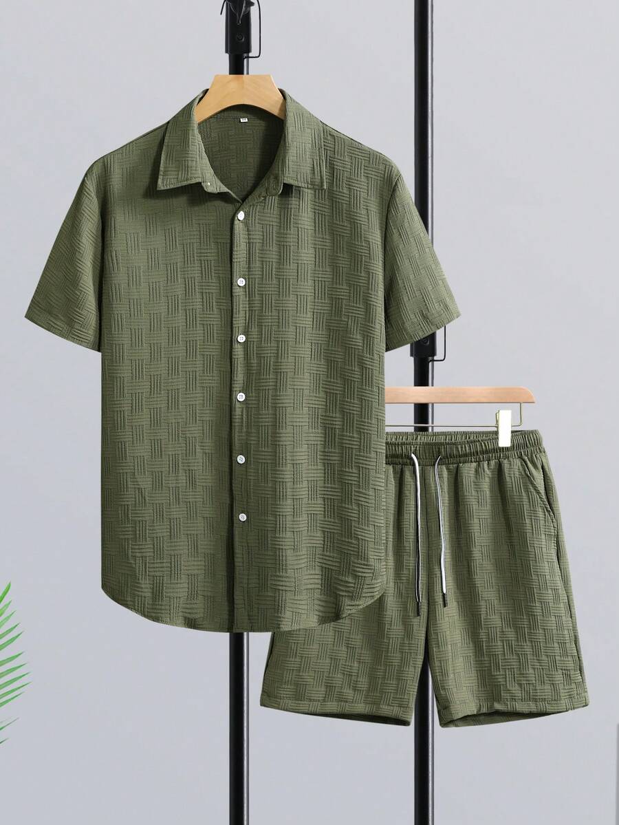 Short Linen Drawstring - Conjunto Masculino Manfinity RSRT: Camisa Listrada