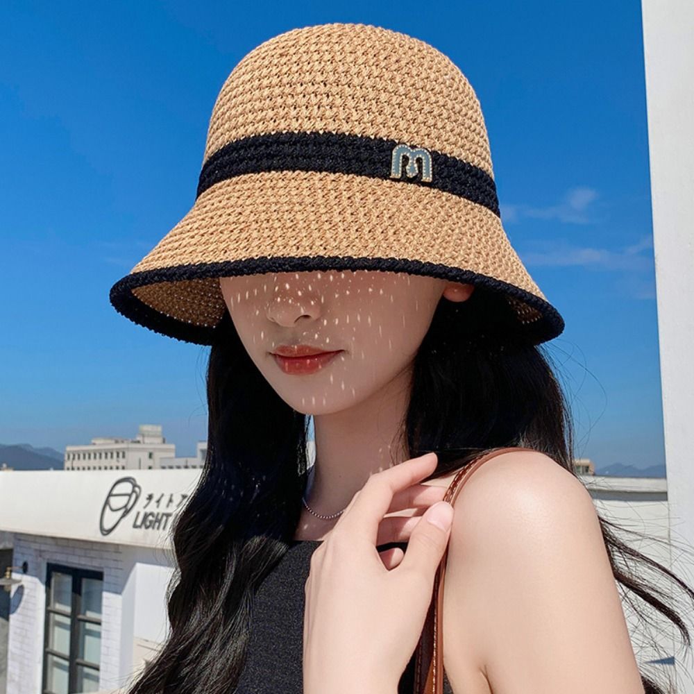 Bucket Hat Straw - Elegante arco pescador chapéu dobrável aba