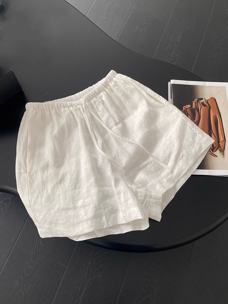 Short Linen Drawstring - Calças Curtas Femininas de Linho Branco