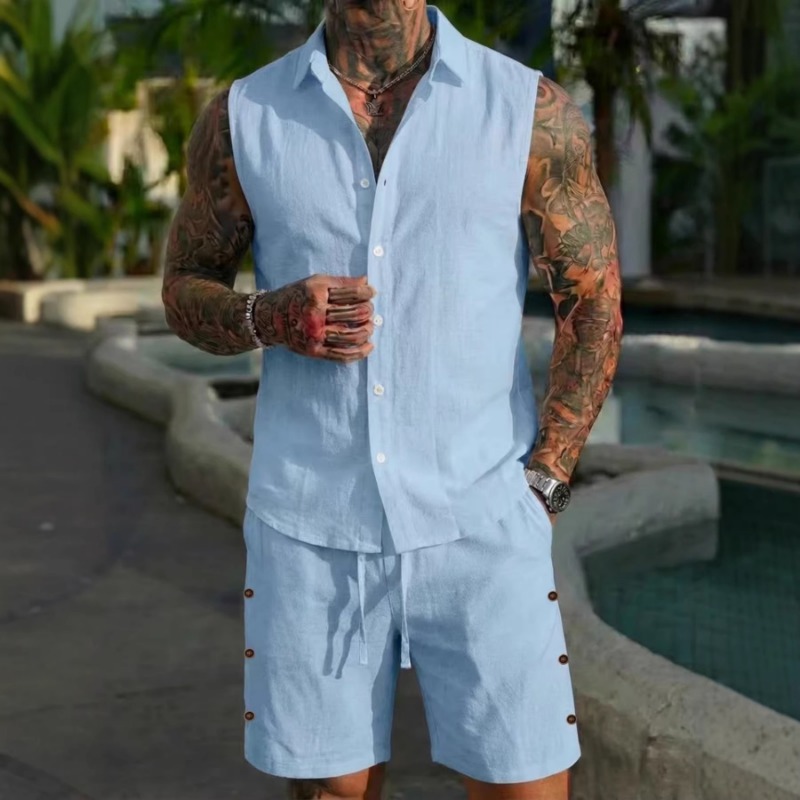 Conjunto Masculino de 2 Peças  - Short Linen Drawstring avaliação e preço