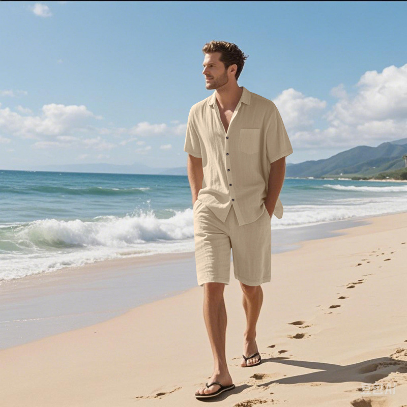 Conjunto Masculino de Camisa d - Linen Shirt Breathable avaliação e preço