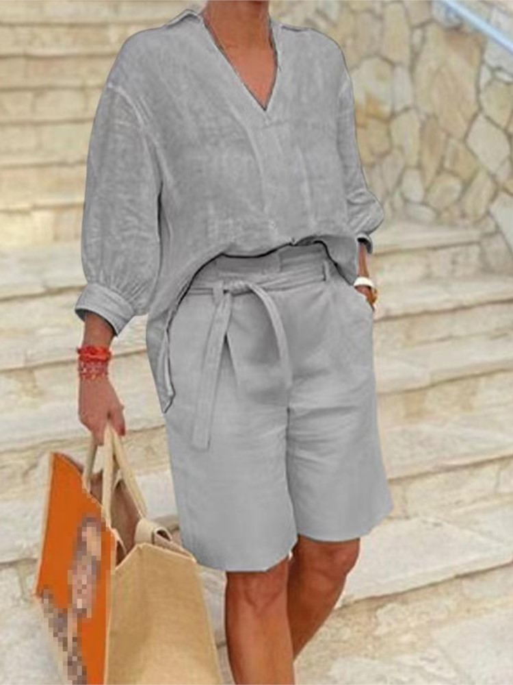 Ternos femininos estilo elegan - Linen Shirt Breathable avaliação e preço