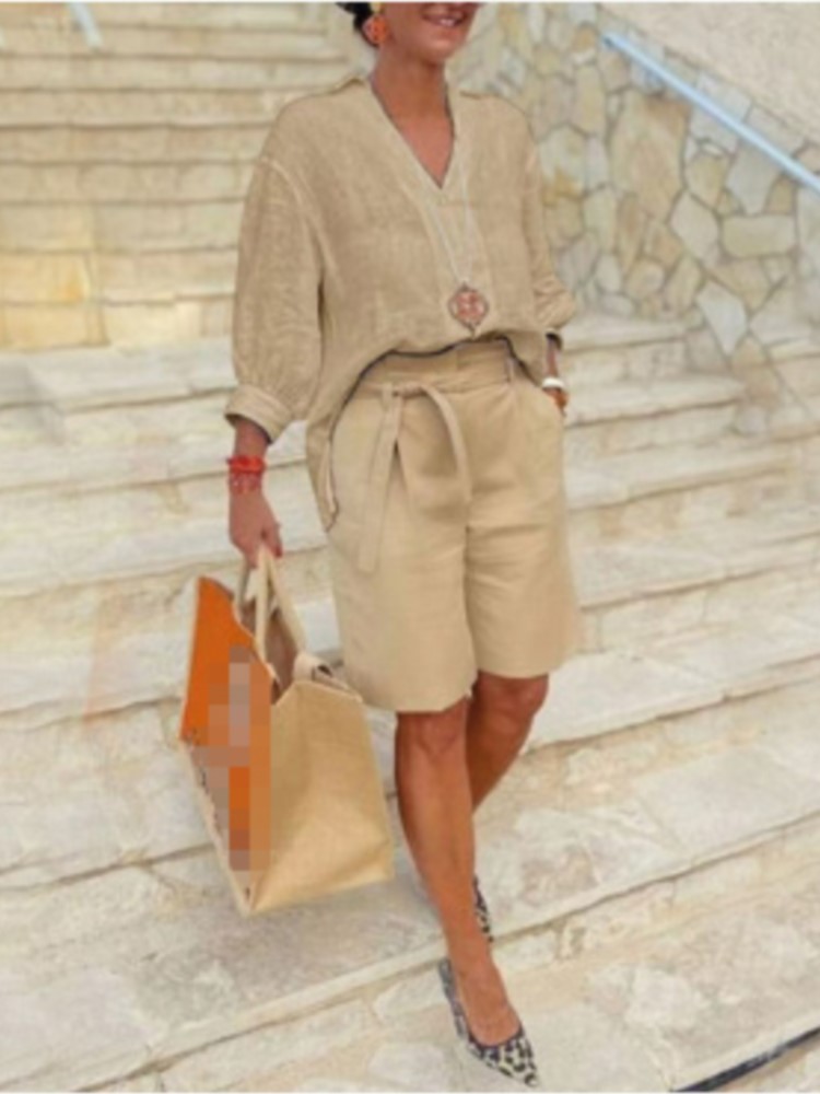 Ternos femininos estilo elegan - Linen Shirt Breathable avaliação e preço