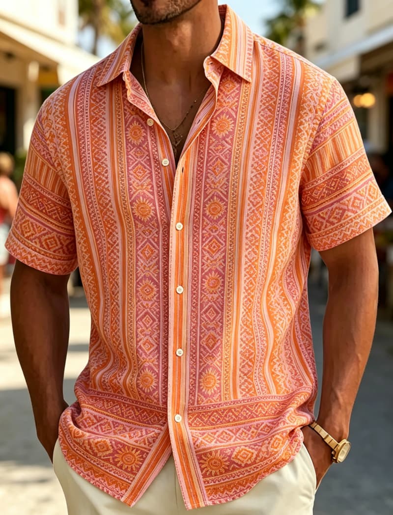 Camisa Masculina de Manga Curt - Resort Shirt Floral avaliação e preço