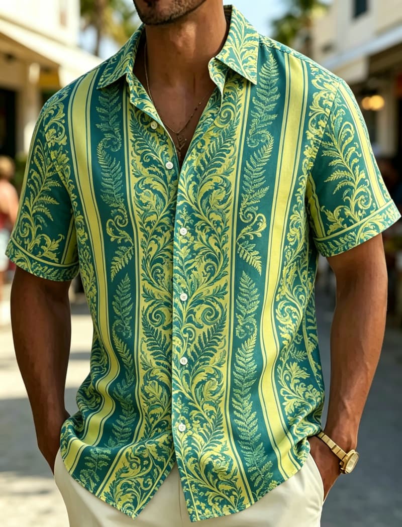 Camisa Masculina de Manga Curt - Resort Shirt Floral avaliação e preço