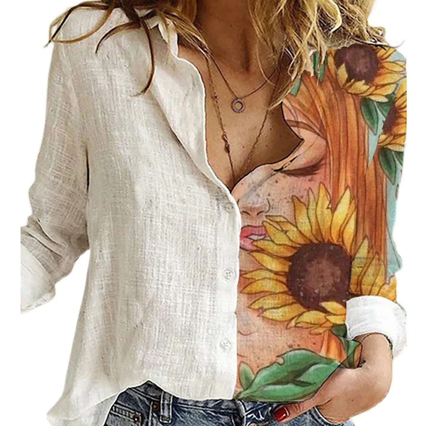 Mulheres primavera e outono ma - Shirt Camp Collar avaliação e preço