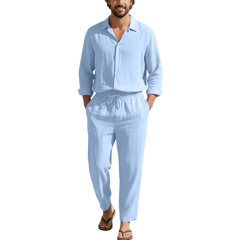 Conjuntos Casuais de Linho Pri - Linen Shirt Breathable avaliação e preço