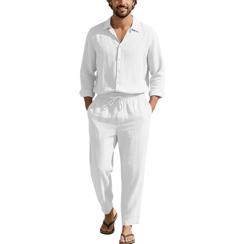 Conjuntos Casuais de Linho Pri - Linen Shirt Breathable avaliação e preço