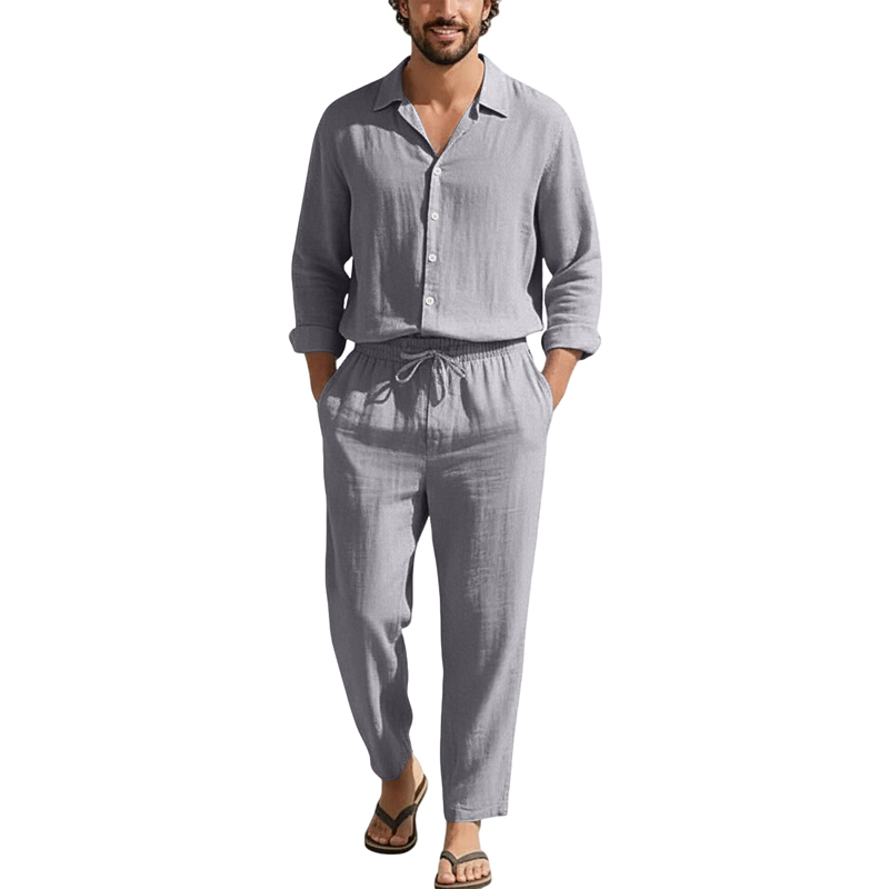 Conjuntos Casuais de Linho Pri - Linen Shirt Breathable avaliação e preço