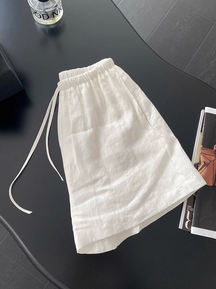 Calças Curtas Femininas de Lin - Short Linen Drawstring avaliação e preço