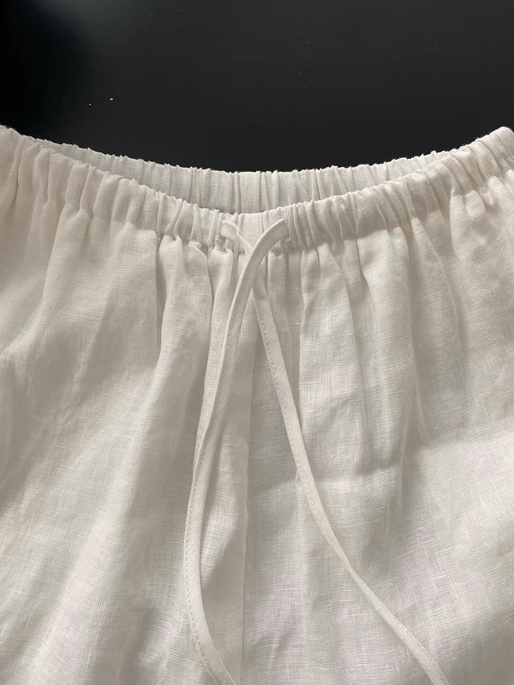 Calças Curtas Femininas de Lin - Short Linen Drawstring avaliação e preço