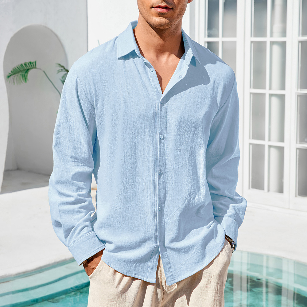 Camisa masculina de linho de a - Linen Shirt Breathable avaliação e preço