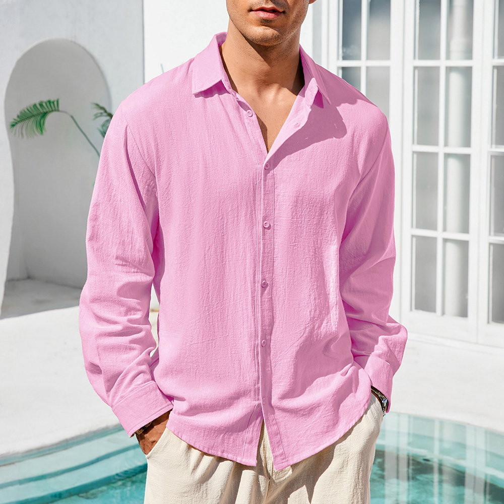 Camisa masculina de linho de a - Linen Shirt Breathable avaliação e preço