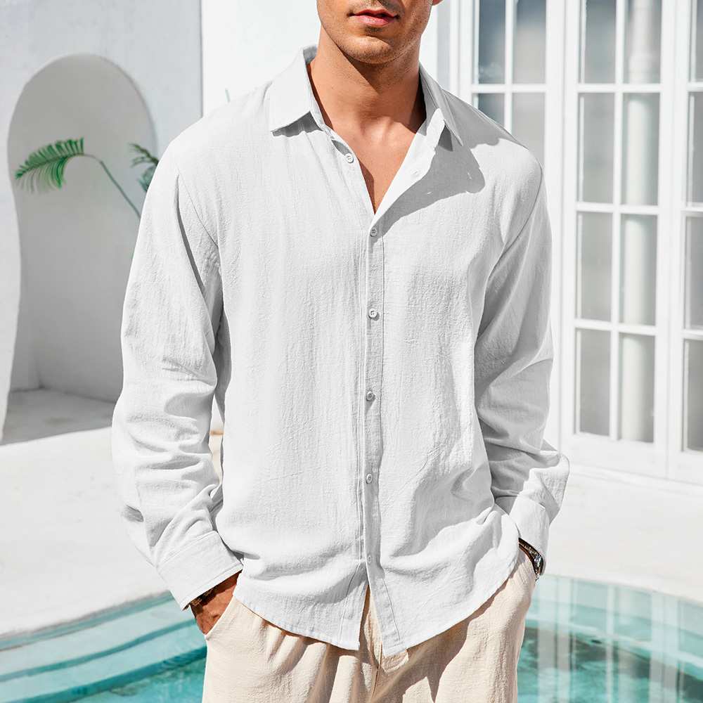 Camisa masculina de linho de a - Linen Shirt Breathable avaliação e preço